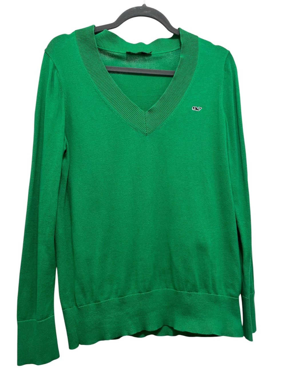 Vineyard Vines Women's Heritage V-Neck Cotton Sweater in Kelly Green size L
